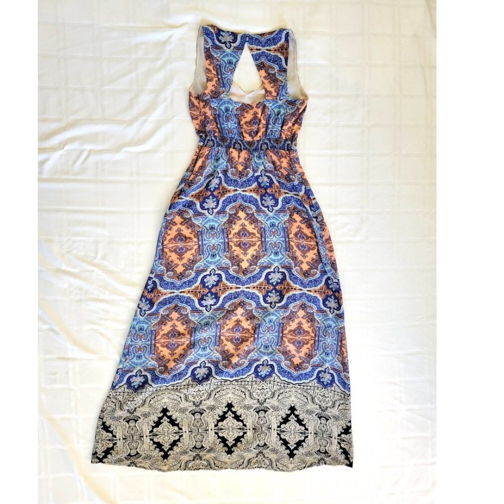 Anthropologie Maeve Medallion Maxi Dress Sz 4 Damask Silk Sleeveless Multi Blue - Picture 8 of 16